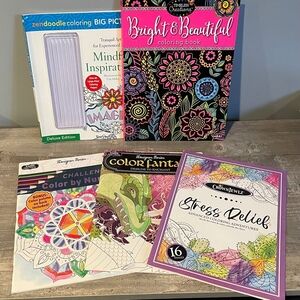 Adult Teen Coloring Book Bundle Beautiful Bright Mindfulness Stress Relief